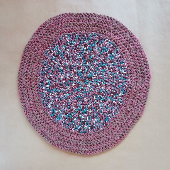 Handmade Round Purple Trivet Hot Pad Knit/Crochet 19" Diameter - Picture 1 of 3
